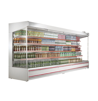 Mostra aberta do supermercado do refrigerador verticalidade branca/vermelha com capacidade grande para a loja
