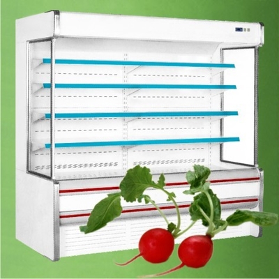 Mostra aberta do supermercado do refrigerador verticalidade branca/vermelha com capacidade grande para a loja