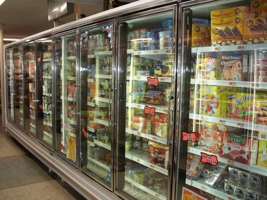 Refrigerador aberto ereto de Multideck do serviço do auto, refrigerador fronteado de vidro com vidro curvado