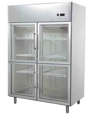 Refrigerador 1200L de quatro portas de vidro industrial com baixo consumo, 1400x890x2050