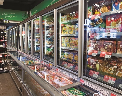 Refrigerador comercial varejo da exposição da bebida com as 3 portas de vidro