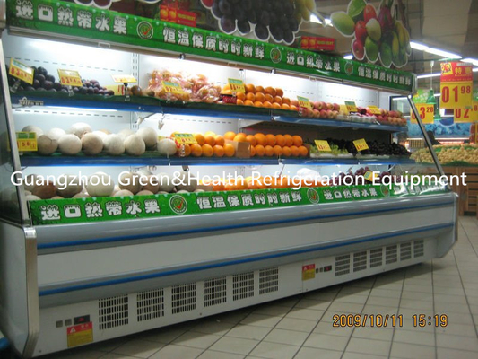 Mostra aberta do supermercado do refrigerador verticalidade branca/vermelha com capacidade grande
