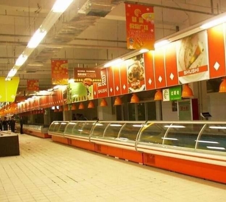 O supermercado fino indica o refrigerador 1.2m - 30m com portas de levantamento/portas deslizantes