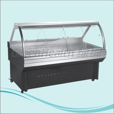 Os pratos de vidro curvados apresentam o supermercado fino indicam o refrigerador com o termostato de Digitas Elitech