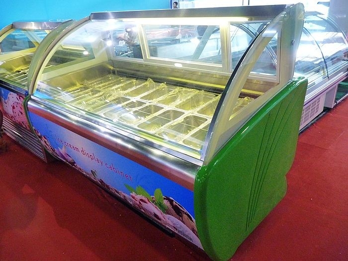 18 congelador comercial verde da exposição do gelado das bandejas R404a para a loja